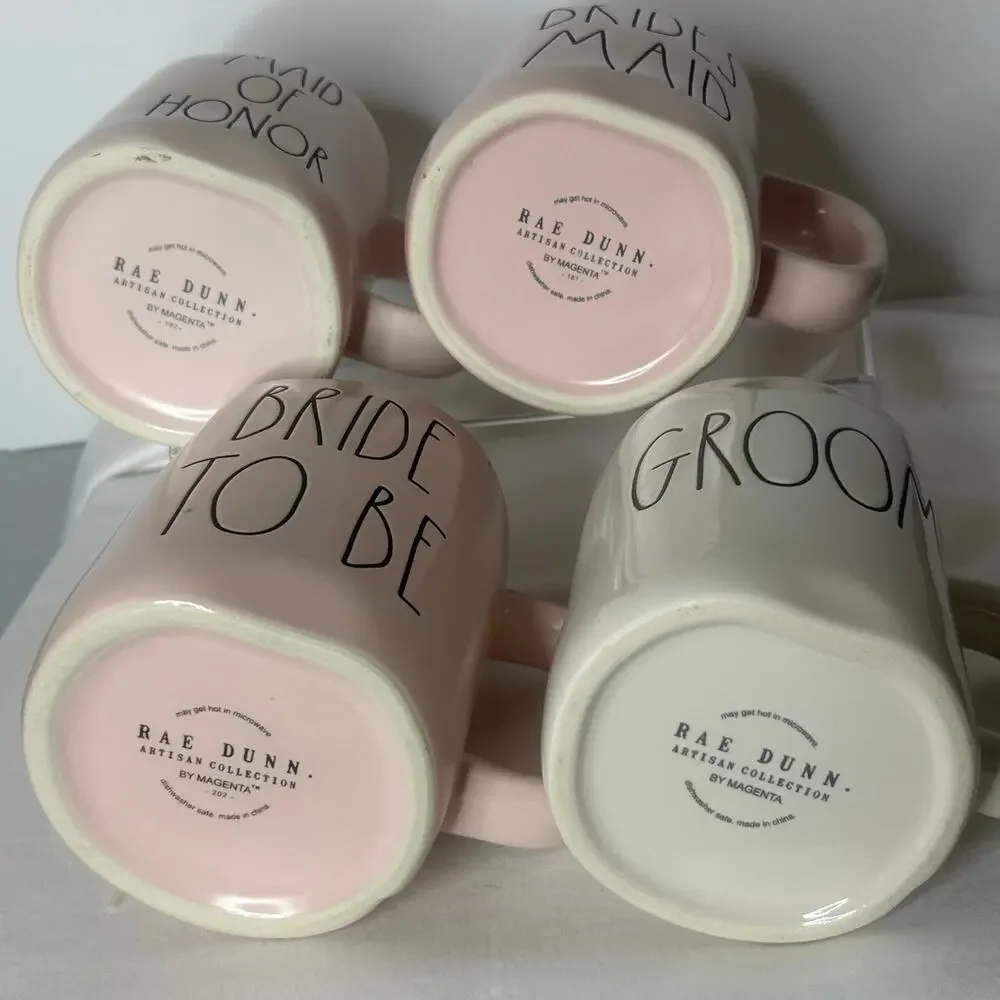 Rae Dunn Wedding Mug Set 4 Pink Bride to Be Bridesmaid Maid of Honor Groom